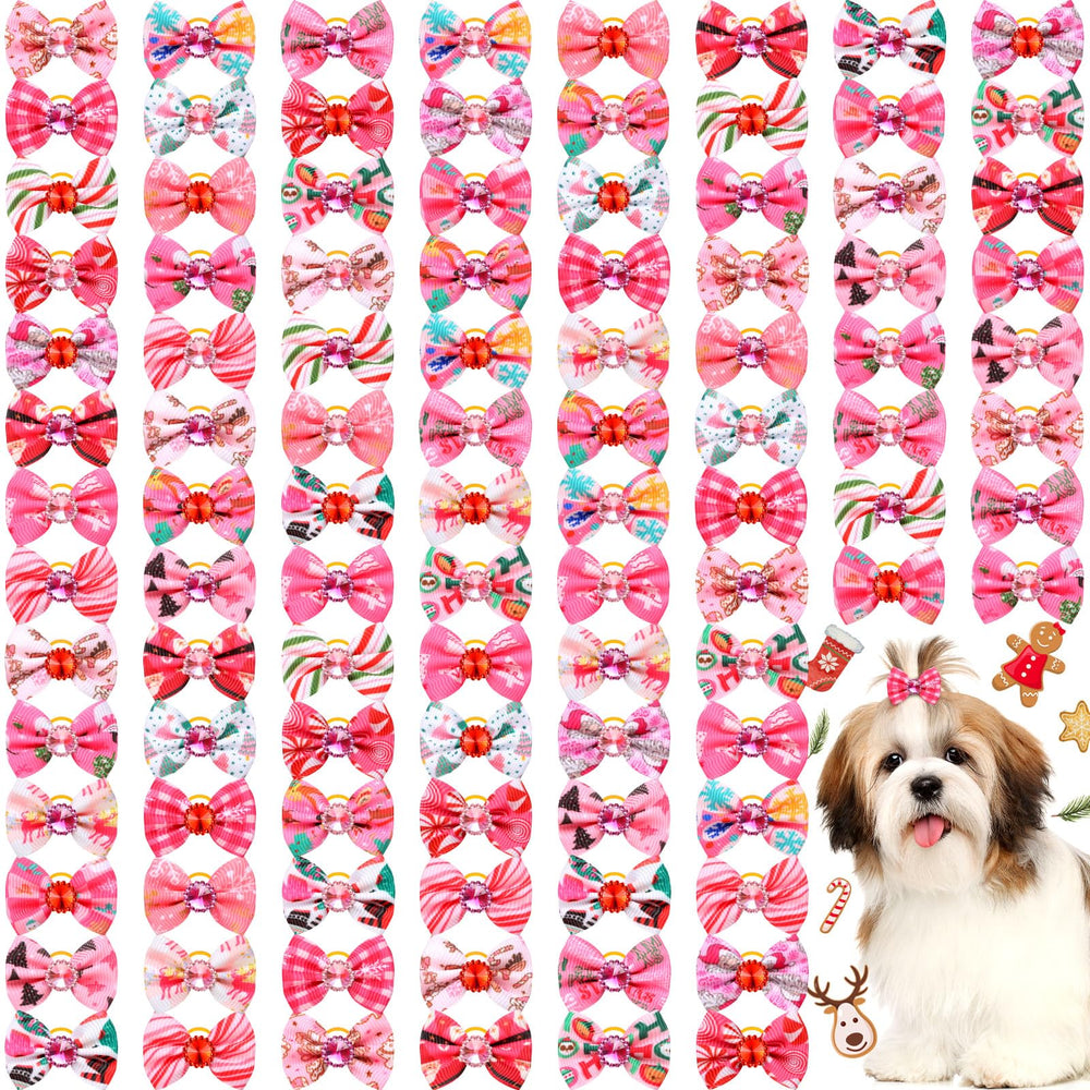 Tondiamo pink Christmas dog bows package shows mixed styles for festive small-dog styling