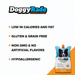 Tonisity DoggyRade ready-to-drink pouch for on-the-go hydration.
