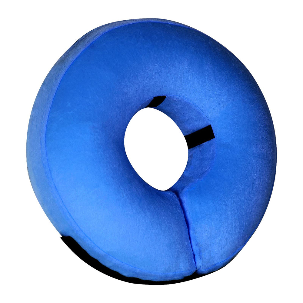 Tonqixope inflatable dog cone collar with soft plush outer for comfort and protection.