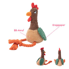 TONYFY rooster knot squeaky toy crinkle-inside view highlights curiosity and extended attention