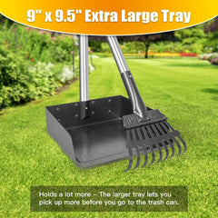 TOOGE Pooper Scooper long handle reduces bending for comfortable yard cleanup.