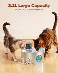 TOONIOOS Cat Water Fountain 3.2L capacity reduces refills.