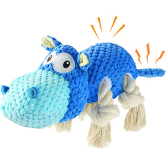 TOOPTATE blue plush dog toy with squeaker for hours of interactive play.