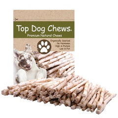 Top Dog Chews rawhide twists packaging shows premium quality for long-lasting play.