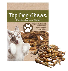 Top Dog Chews dehydrated chicken feet pack highlights an all-natural daily training treat