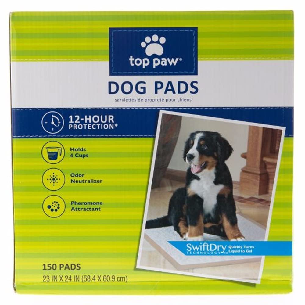 Top Paw dog pads white rectangular image showing 5-layer protection for indoor training.