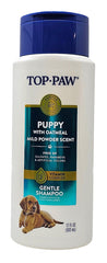 Top Paw Puppy Oatmeal Gentle Shampoo bottle front view for gentle cleansing.