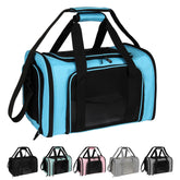 Top tasta dog cat carrier blue medium front view, airline-friendly travel ready.