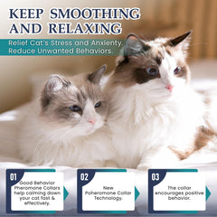 TopSum calming collar ash pack back reveals size and safety features for family cats.