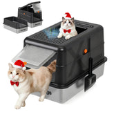 Topyangs stainless steel litter box with lid shows sleek design for mess-free scooping.