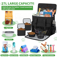 Toribio dog travel bag interior reveals main compartment and organizers for tidy separation of essentials.