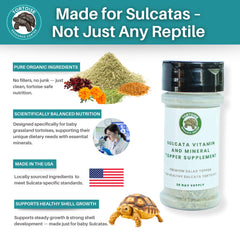 Tortoise Resource Center sulcata salad topper with measuring spoon for easy dosing.