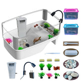 Totzlian turtle habitat-assembled-tank illustrating quick, tool-free setup on a desk.