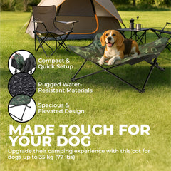 Portable elevated dog bed by Tough Outdoors, quick to set up on outdoor trips