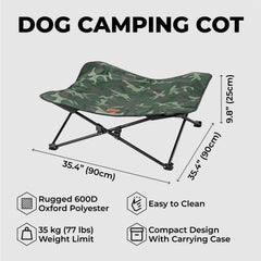 Spacious camo-green dog cot from Tough Outdoors offering roomy comfort
