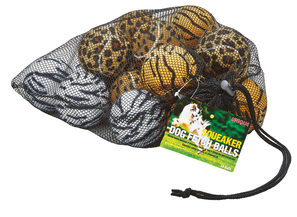 Tourna dog fetch squeaker ball in animal print for engaging playtime