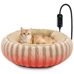 Tovve heated cat bed close-up shows plush donut for warm naps