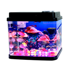 Toycol Mini Fish Tank front view shows a compact desk-friendly setup for calming aquatic ambiance.