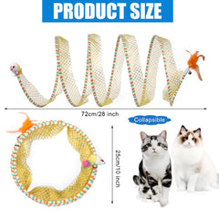 TOYMIS cat tunnel with feathers to attract cats for interactive play.