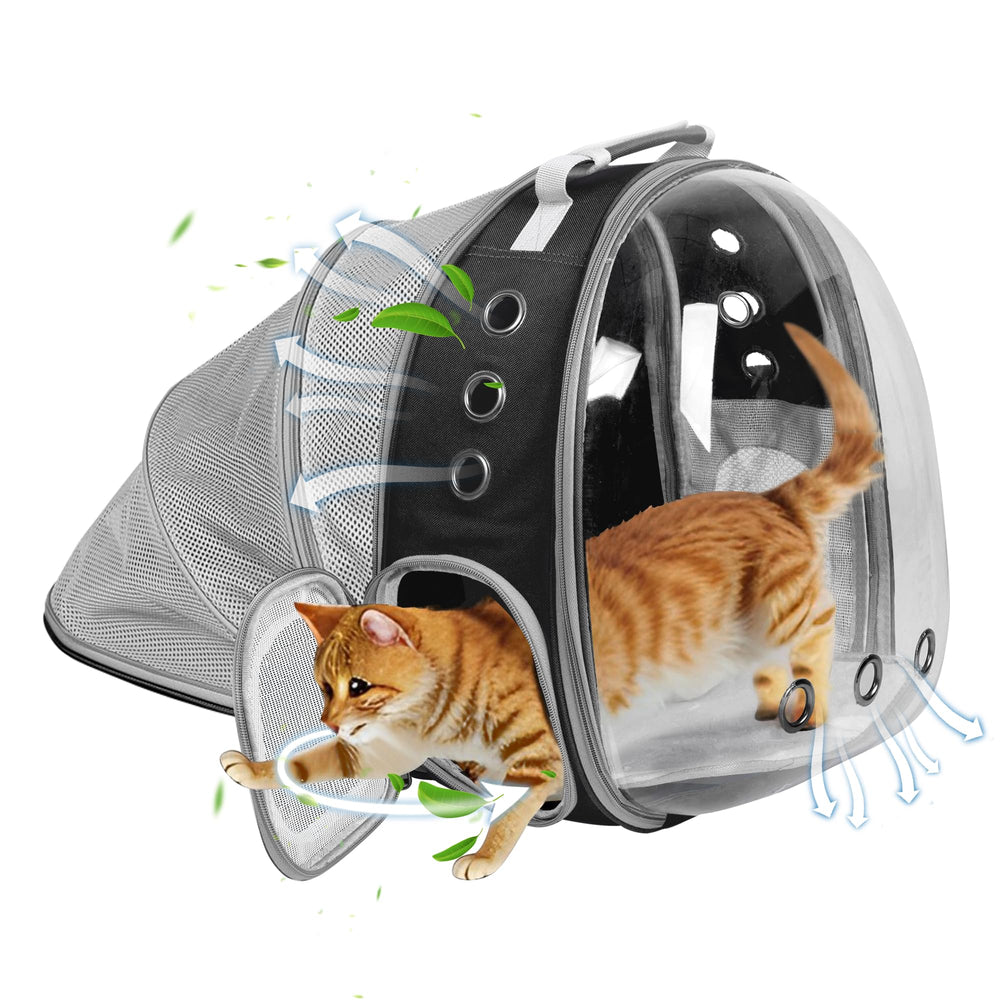 TOYSINTHEBOX cat backpack back-expandable design expands interior for comfortable travels.