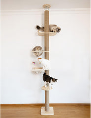 TQEW Floor-to-Ceiling Cat Tree fully assembled, promotes climbing and exploration for big cats
