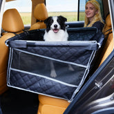 Tranquitas dog car seat large back-extender shows expanded space for big dogs, comfortable ride