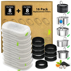 Trasekky cat fountain filter pack contents with replacement filters and sponges.