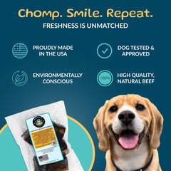 Treatopia Adventure Beef Marrow Dynamo 3in bone handheld demonstrates easy-grip chew for long-lasting use