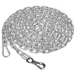 Tresbro heavy-duty dog chain 25ft outdoors in yard shows durable freedom for active dogs.