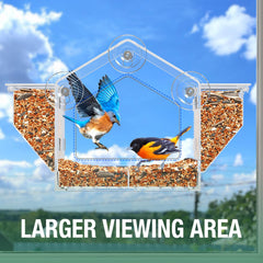 Trieez Window Bird Feeder dual granary reduces refills