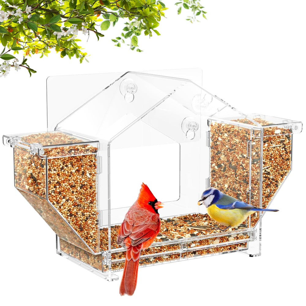 Trieez Window Bird Feeder front view enables close-up indoor birdwatching