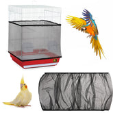 Trinkrittey adjustable seed catcher on cage demonstrates mess-free feeding for birds