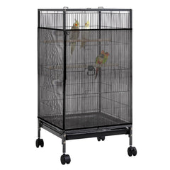 Trinkrittey seed catcher overview highlighting full coverage for cleaner cages and reduced mess.
