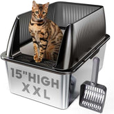 Tripamin translucent-black XL litter box front view with spacious interior for large cats.