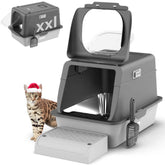 Trivico XX-Large stainless steel litter box with lid front view promotes hygiene and odor containment.
