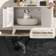 TROJM cat litter box enclosure scratching pad at entrance promotes claw-sharpening