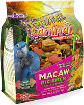 Tropical Carnival macaw-big-bites-bag-front view highlights fortified nutrition for macaws