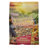 Tropical Carnival Small Hookbill Food bag-label highlight premium nutrition and freshness.