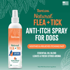 TropiClean Advanced Care Itch Relief Spray application showcases targeted relief on irritated skin.