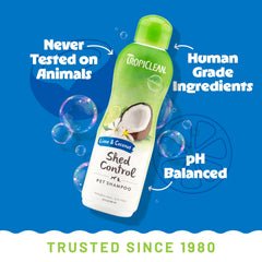 TropiClean deshedding dog shampoo pump dispense for easy application.