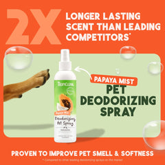 TropiClean dog perfume papaya spray mist for quick deodorizing between baths.