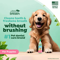 TropiClean Fresh Breath application on teeth demonstrates simple gel use.