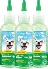 TropiClean Fresh Breath gel for dogs in a 4oz triple-pack supports daily dental care.
