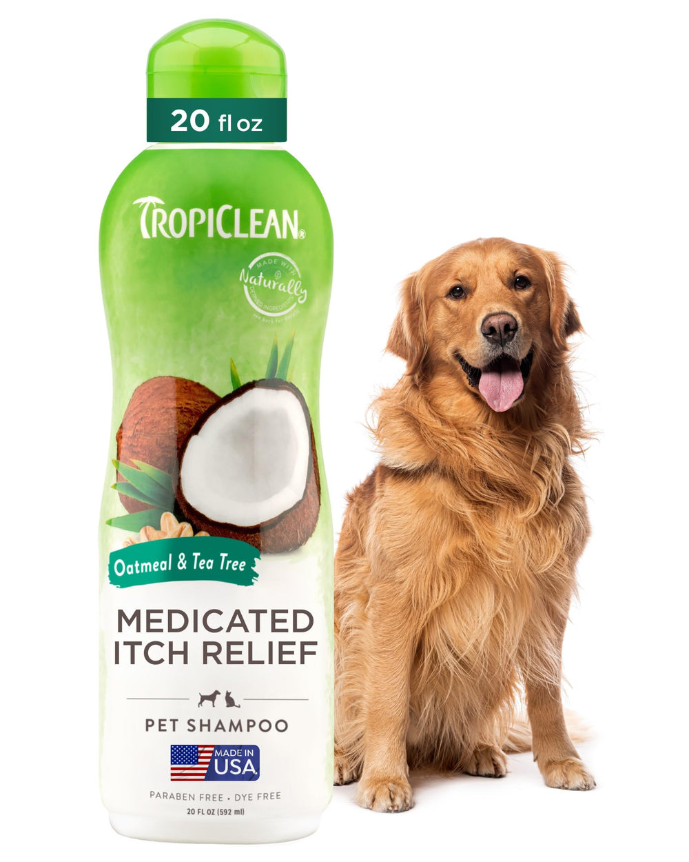 TropiClean Oatmeal Dog Shampoo bottle—gentle cleansing for irritated skin and a comfortable coat.