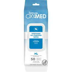 TropiClean Oxymed wipes for paws and butt soothe irritated skin while cleaning on the go.