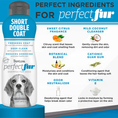 TropiClean Perfect Fur dog bath scene showing ready-to-wash posture.