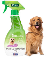 TropiClean desenredante para perros, botella visible, facilita cepillado suave.