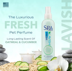 TropiClean SPA Fresh spray being applied to dog coat for quick odor neutralization.