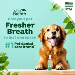 TropiClean USA-made breath spray label emphasizes safety and quality for pets.