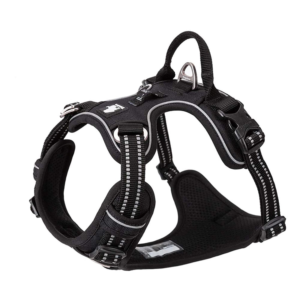 TRUE LOVE TLH56512 XL Black dog harness front view with reflective trim for visibility